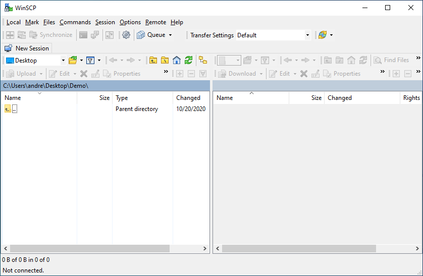 Screenshot of WinSCP's opening screen.
